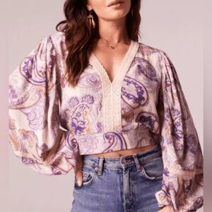 Band of the Free Mirabelle Cream Purple Paisley Lace Crop Top Womens Small NWT